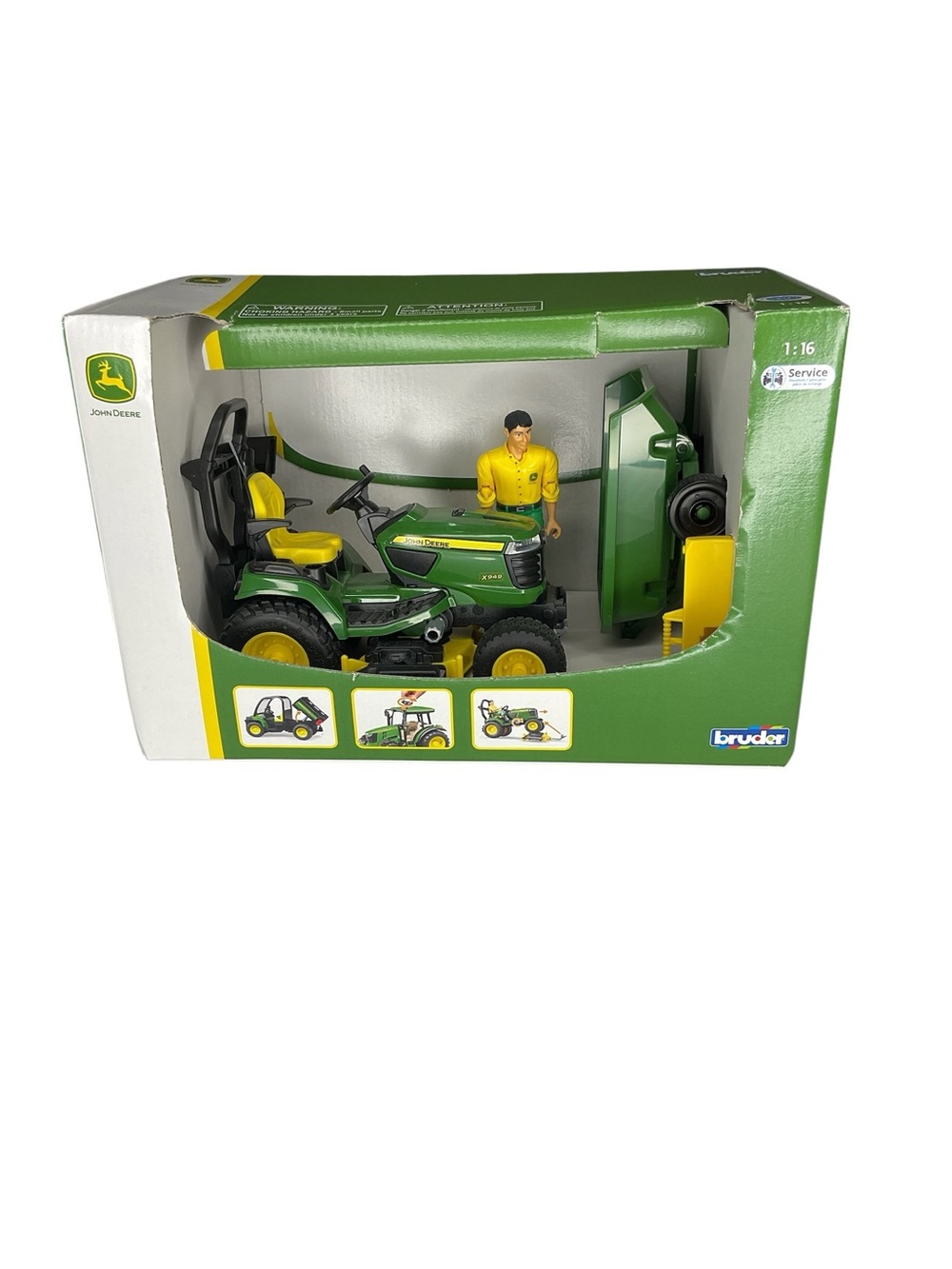 John Deere X949 Ride-On Lawn Tractor with Gardener Figure & Accessories 1:16